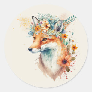 Sticker Rond Couronne de fleurs de renard aquarelle