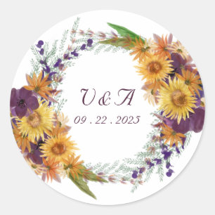 Sticker Rond Couronne de fleurs de tournesol jaune, fleurs rose