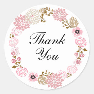 Sticker Rond Couronne de fleurs rose pastel mignonne Merci