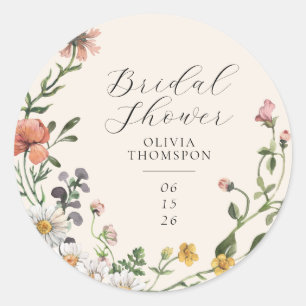 Sticker Rond Couronne de fleurs sauvages à l'aquarelle écriture