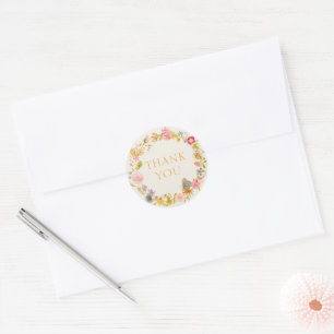 Sticker Rond Couronne de fleurs sauvages Merci