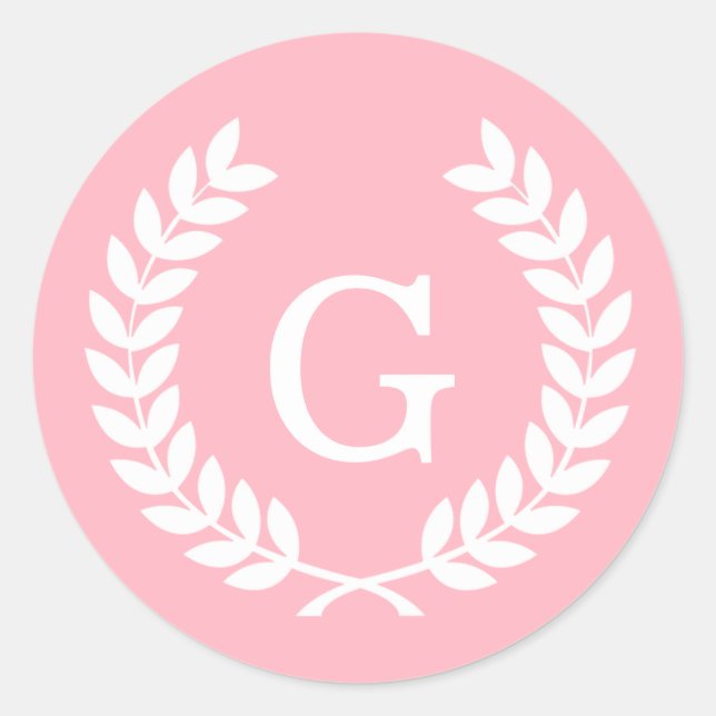 Sticker Rond Couronne de laurier de blé blanc rose Monogramme i (Devant)
