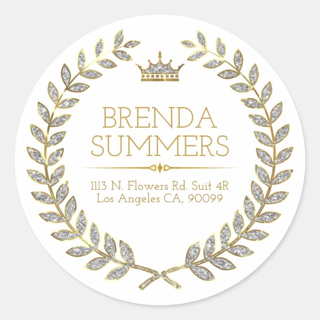 Sticker Rond Couronne de laurier de parties scintillant blanche (Devant)