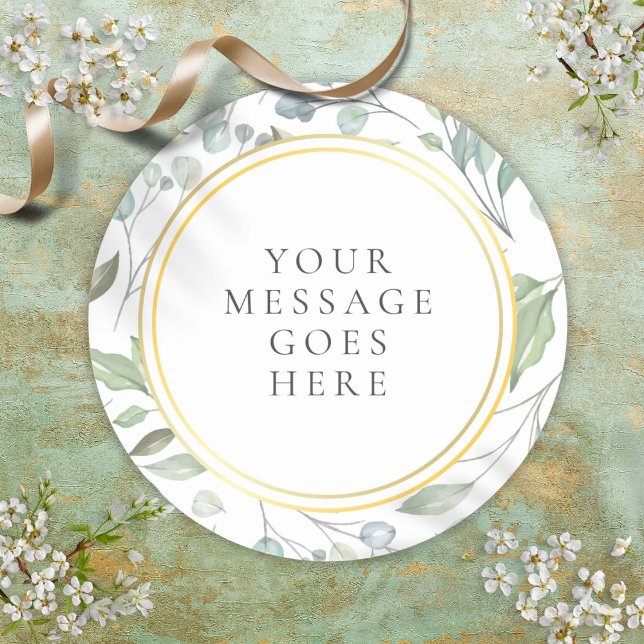 Sticker Rond Couronne de laurier élégante Message feuille d'or  (Elegant Laurel Garland Faux Gold Foil Message Classic Round Sticker)