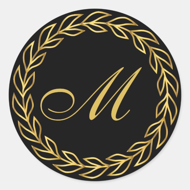 Sticker Rond Couronne de laurier noir avec monogramme personnal (Devant)