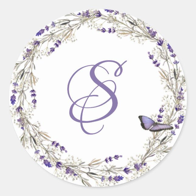 Sticker Rond Couronne de lavande avec monogramme (Devant)