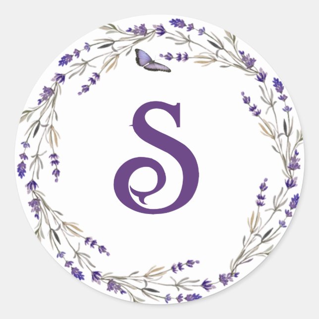 Sticker Rond Couronne de lavande avec monogramme initial (Devant)