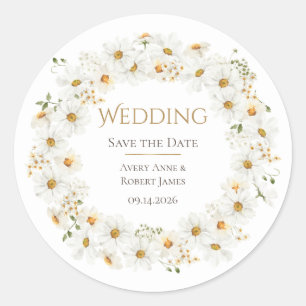 Sticker Rond Couronne de marguerite blanche aquarelle jolie car