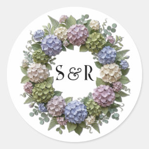 Sticker Rond Couronne de mariage à monogramme d'hortensia