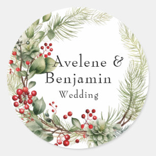 Sticker Rond Couronne de mariage aux baies rouges et aiguilles