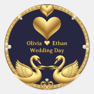 Sticker Rond Couronne de mariage aux cygnes avec cadre de bijou