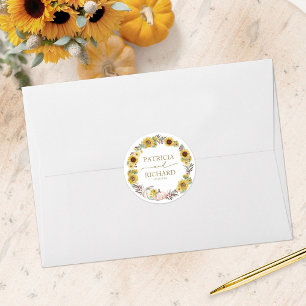 Sticker Rond Couronne de mariage rustique tournesol blanc citro
