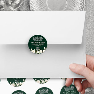 Sticker Rond Couronne de mes quinze ans et roses verts pour Qui