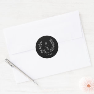 Sticker Rond Couronne de monogramme botanique élégant pour mari