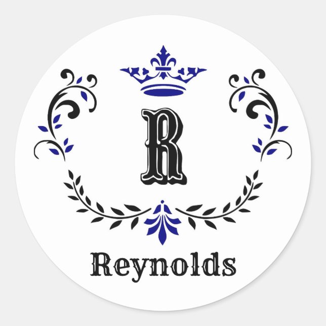 Sticker Rond Couronne de monogramme personnalisé 'R' (Devant)