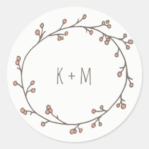 Sticker Rond Couronne de monogramme personnalisée des baies