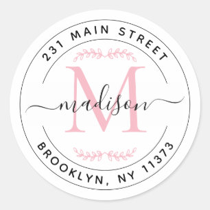 Sticker Rond Couronne de monogramme rose blush élégante pour ad