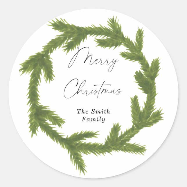 Sticker Rond Couronne de Noël à l'aquarelle moderne (Devant)