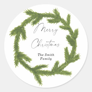 Sticker Rond Couronne de Noël à l'aquarelle moderne