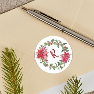 Sticker Rond Couronne de Noël à monogramme