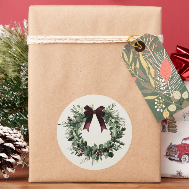 Sticker Rond Couronne de Noël aquarelle Cadeau de fête (vacances)