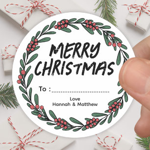 Sticker Rond Couronne de Noël aux Baies Rouges Mignonne