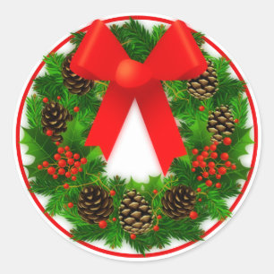 Sticker Rond Couronne de Noël avec cabot