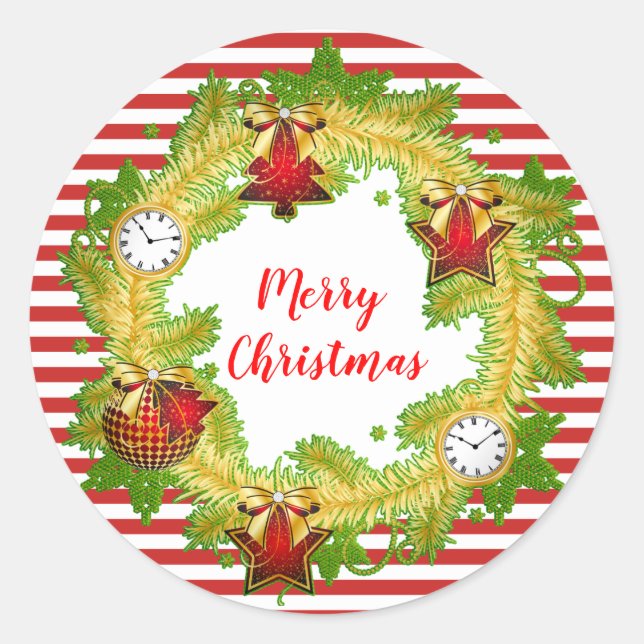 Sticker Rond Couronne de Noël avec des rayures (Devant)