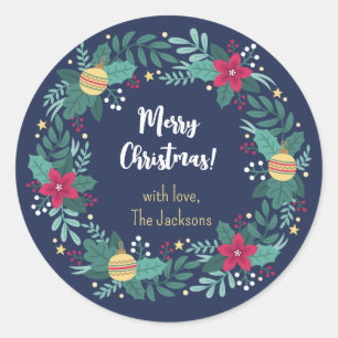 Sticker Rond Couronne de Noël dans la marine Personnalisée