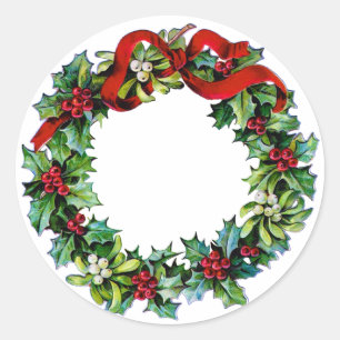 Sticker Rond Couronne de Noël de Holly et MIstletoe