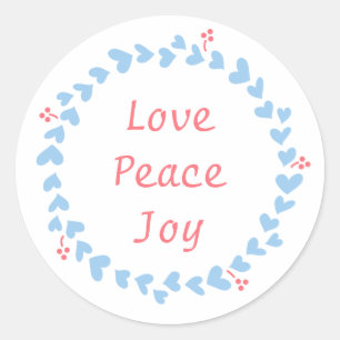 Sticker Rond Couronne de Noël élégante avec des cœurs bleus