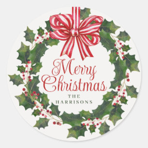 Sticker Rond Couronne de Noël en houx fantaisiste