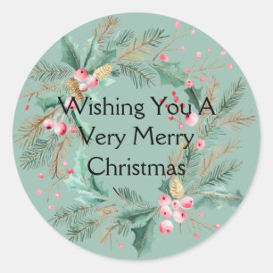 Sticker Rond Couronne de Noël rose vert