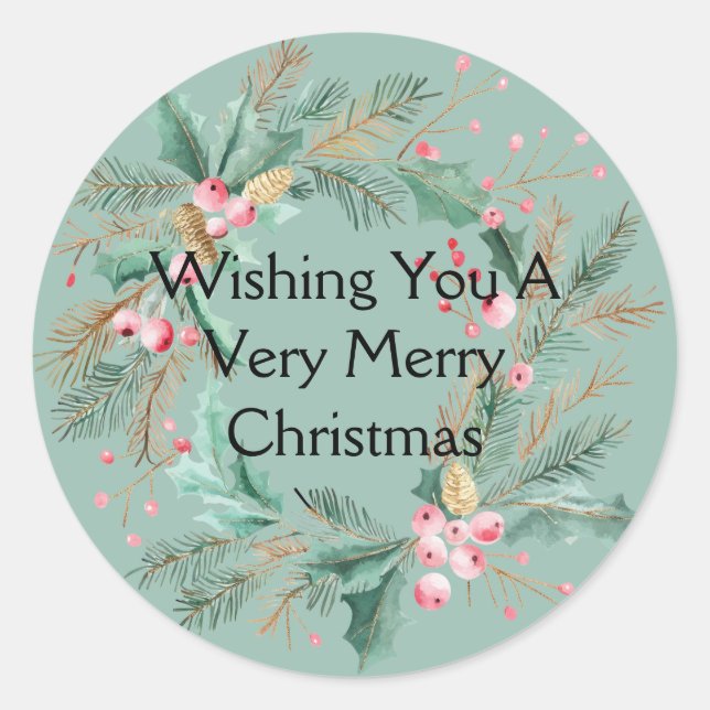 Sticker Rond Couronne de Noël rose vert (Devant)