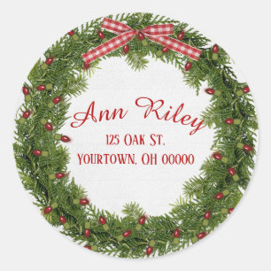 Sticker Rond Couronne de pin de Noël avec lumières
