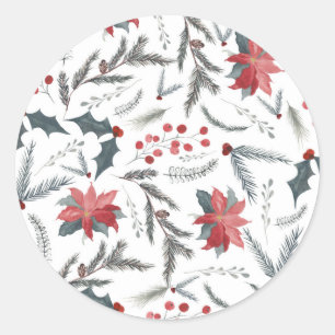 Sticker Rond Couronne de pin hivernale aux fruits botaniques po