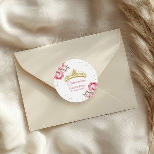 Sticker Rond Couronne de Tiare en Or pour Quinceanera avec Pail