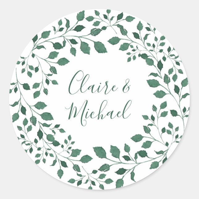 Sticker Rond Couronne de verdure rustique | Mariage personnalis (Devant)
