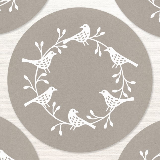 Sticker Rond Couronne d'oiseaux Style scandinave moderne (Scandinavian bird wreath sticker)