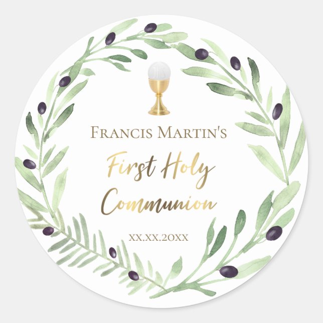 Sticker Rond couronne d'olivier Première communion sainte (Devant)