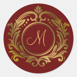 Sticker Rond Couronne dorée avec initiale de monogramme sur fon