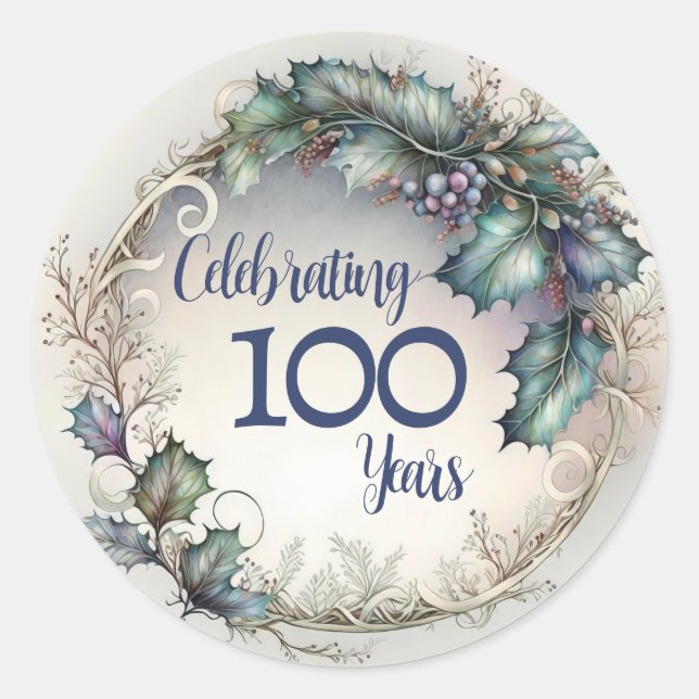 Sticker Rond Couronne élégante de verdure pour le 100e annivers (Devant)