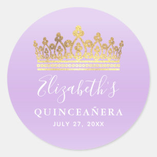 Sticker Rond Couronne élégante violet clair et or
