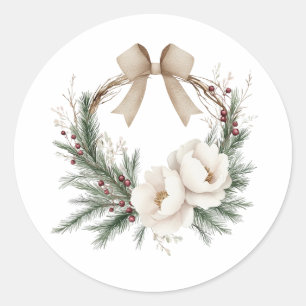 Sticker Rond Couronne et noeud de l'hiver élégant Noël