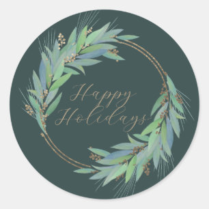 Sticker Rond Couronne feuilletée Faux-Gold personnalisée Noël/v
