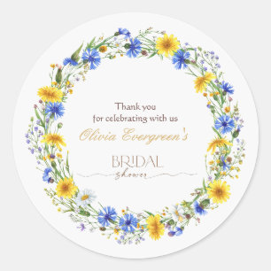Sticker Rond Couronne Fleur sauvage de lavande jaune bleu