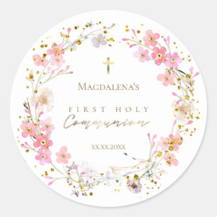 Sticker Rond couronne fleurie Première communion sainte