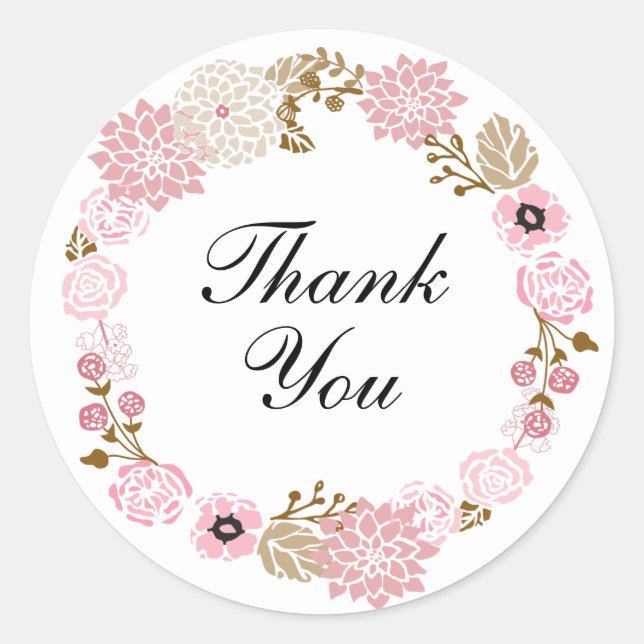 Sticker Rond Couronne Fleurie Rose Pâle Mignonne Merci (Devant)