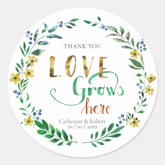 Sticker Rond Couronne florale à l'aquarelle Merci (Devant)