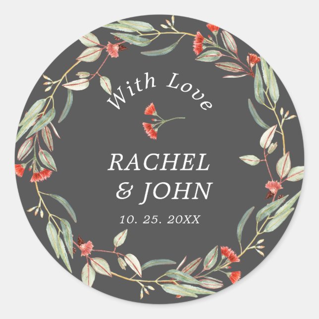 Sticker Rond Couronne Florale Australienne Rouge Avec Gray D'Am (Devant)